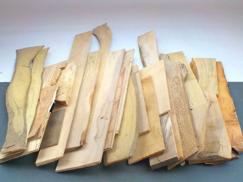 Sawn hardwood board offcuts. Mixed sizes & species. 5kgUPOC
